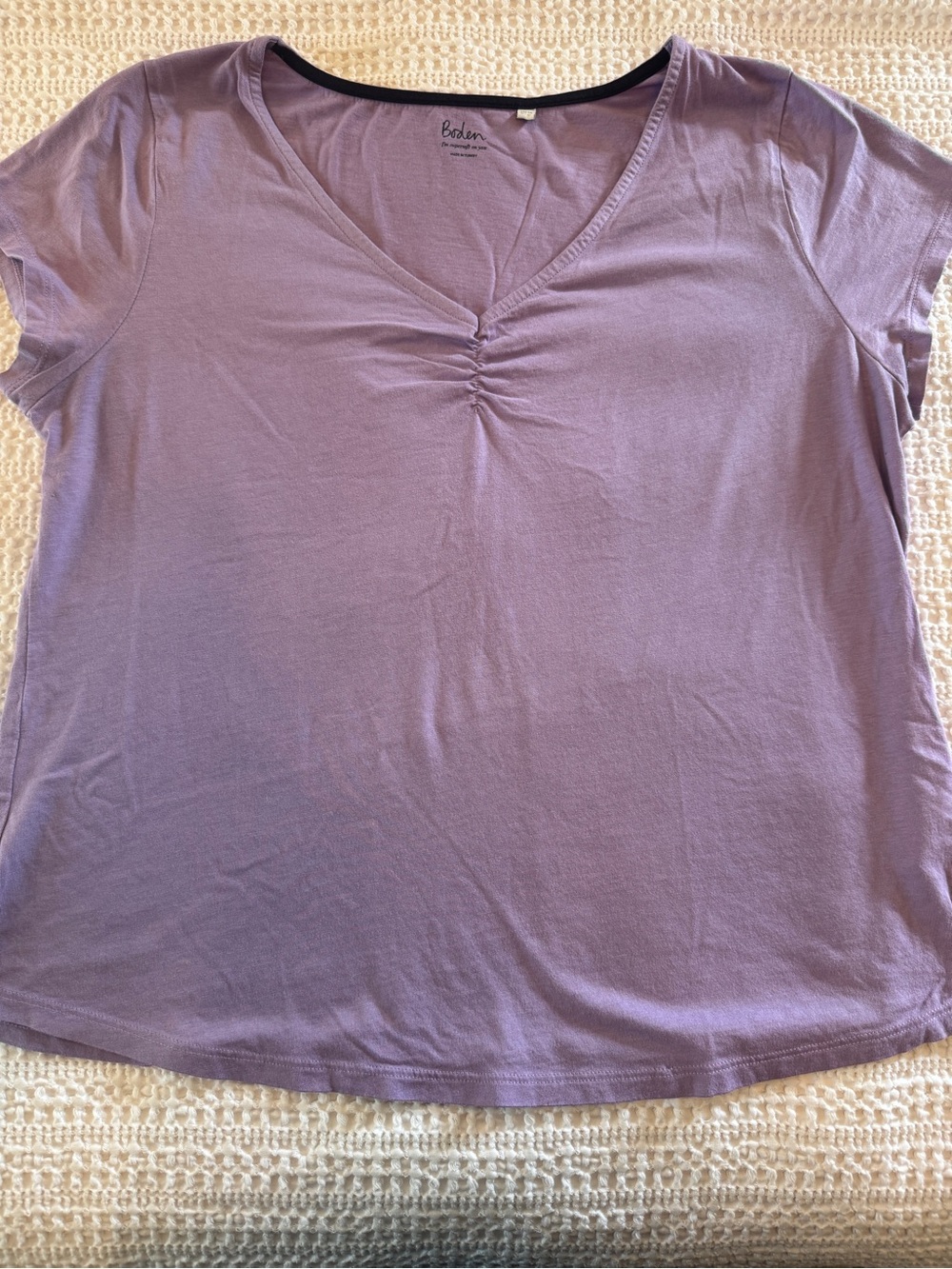 Boden Lilac Ruched V-Neck Short Sleeve Tee Top US 12 UK 16